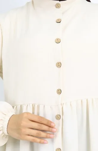 Boydan Düğmeli Kolu Lastikli Elbise 2024-02 Bej