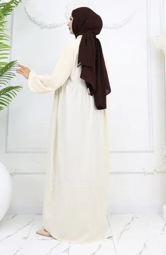 Boydan Düğmeli Kolu Lastikli Elbise 2024-02 Bej