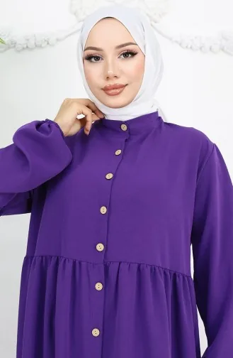 Buttoned-down Elastic Sleeve Dress 2024-04 Purple 2024-04