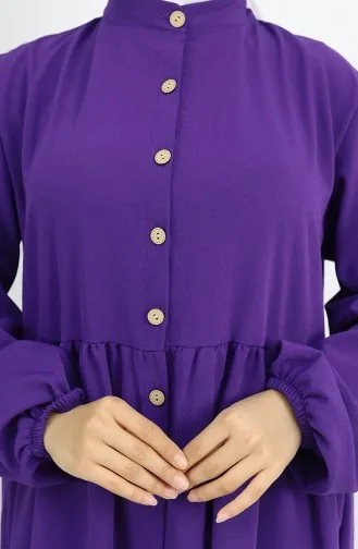 Buttoned-down Elastic Sleeve Dress 2024-04 Purple 2024-04
