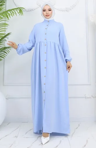 Button-Down Elastic Sleeve Dress 2024-06 Baby Blue 2024-06
