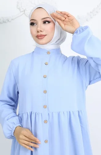 Button-Down Elastic Sleeve Dress 2024-06 Baby Blue 2024-06