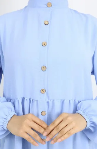 Button-Down Elastic Sleeve Dress 2024-06 Baby Blue 2024-06