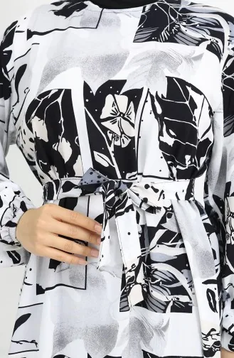 Viskose Stoff Kleid Mit Elastischen Ärmeln 2026-03 Schwarz Und Weiss 2026-03