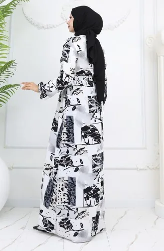 Viskose Stoff Kleid Mit Elastischen Ärmeln 2026-03 Schwarz Und Weiss 2026-03