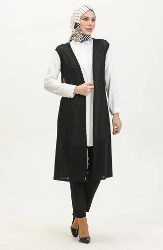 Plus Size Flowy Lang Seizoensvest 8739-04 Zwart 8739-04