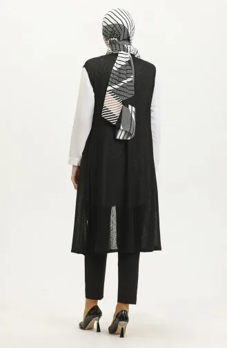 Plus Size Flowy Lang Seizoensvest 8739-04 Zwart 8739-04