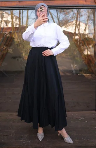 Voile Ausgestellter Rock 71258-01 Schwarz 71258-01