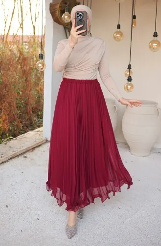Piliseli Şifon Etek 71262-03 Bordo