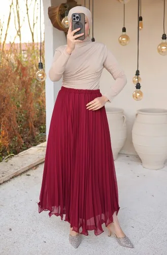 Piliseli Şifon Etek 71262-03 Bordo