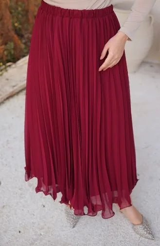 Piliseli Şifon Etek 71262-03 Bordo