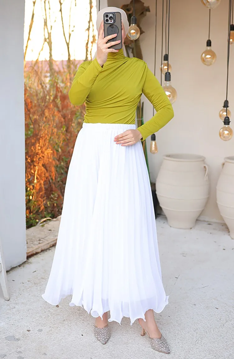 Jupe Plissée En Mousseline Blanche 71262-05 71262-05