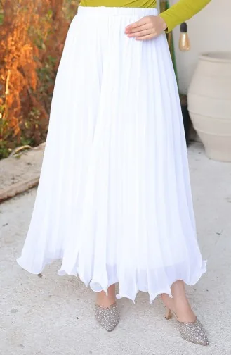 Jupe Plissée En Mousseline Blanche 71262-05 71262-05