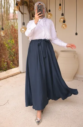 تنورة بحزام وخصر مطاطي 71266-02 أزرق داكن 71266-02
