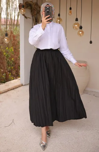 Jupe Plissée à Taille élastique 71268-01 Noir 71268-01
