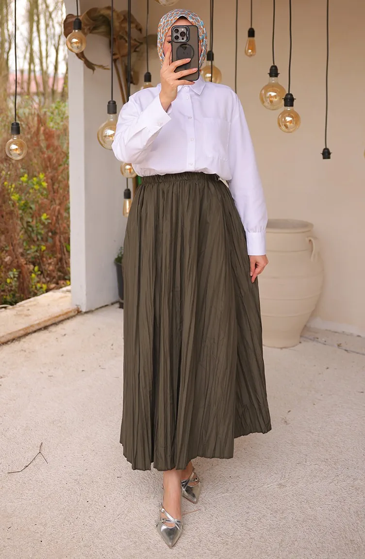 Jupe Plissée à Taille élastique 71268-04 Kaki 71268-04