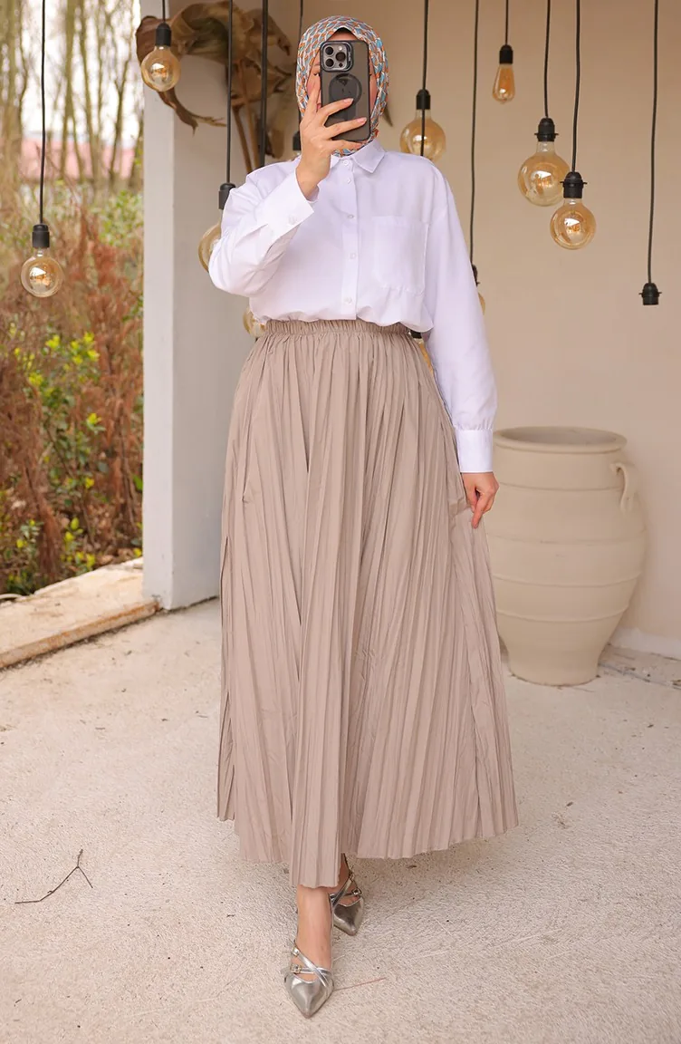 Jupe Plissée à Taille élastique 71268-05 Beige 71268-05