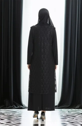 Ensemble Deux Pièces Grande Taille Avec Robe Gilet En Dentelle 4123-01 Noir 4123-01