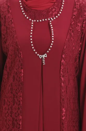 Ensemble Deux Pièces Grande Taille Avec Robe Gilet En Dentelle 4123-03 Bordeaux 4123-03