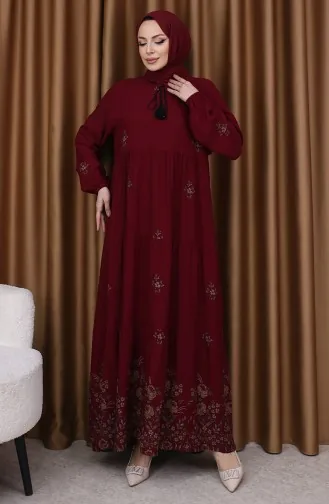 فستان من الفيسكوز المنقوش 4083-11 أحمر كلاريت 4083-11