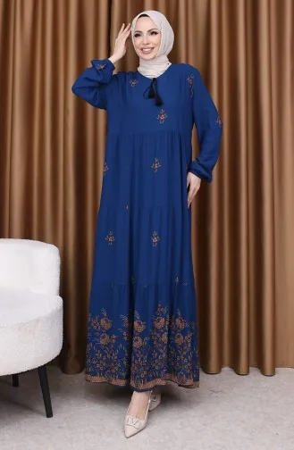Desenli Viskon Elbise 4083-12 Petrol
