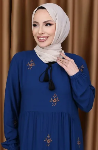 Desenli Viskon Elbise 4083-12 Petrol