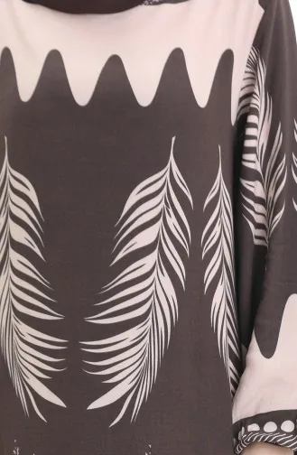 Desenli Viskon Elbise 0005-05 Vizon Kahverengi