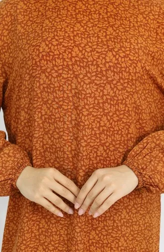 Viscose Stof Elastische Mouw Patroon Jurk 2015-02 Bruin 2015-02