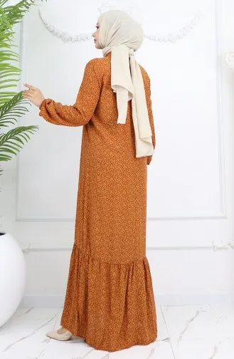 Viscose Stof Elastische Mouw Patroon Jurk 2015-02 Bruin 2015-02