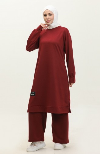 İki İplik Tunik Pantolon İkili Takım 0001-12 Koyu Bordo