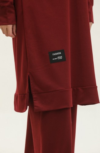 İki İplik Tunik Pantolon İkili Takım 0001-12 Koyu Bordo
