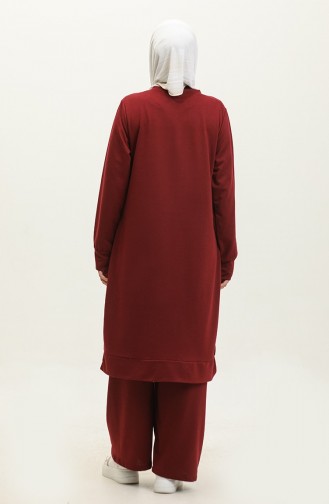 İki İplik Tunik Pantolon İkili Takım 0001-12 Koyu Bordo