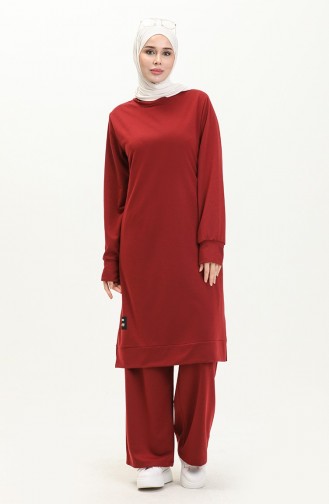 İki İplik Tunik Pantolon İkili Takım 0001-13 Bordo