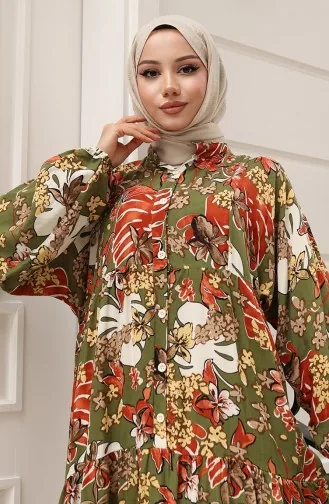 Jurk Met Alaçatı-patroon En Knopen 2021-03 Kaki Baksteen 2021-03