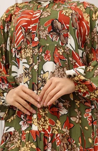 Jurk Met Alaçatı-patroon En Knopen 2021-03 Kaki Baksteen 2021-03