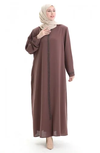 Grote Abaya Met Stenen Print 5067-08 Melkkoffie 5067-08