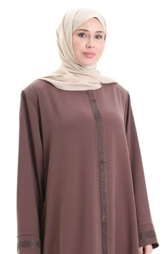 Grote Abaya Met Stenen Print 5067-08 Melkkoffie 5067-08