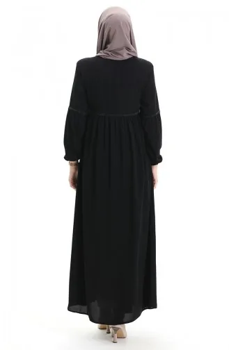 عباية بأكمام مرنة وسحّاب وحجارة 5081-01 سوداء 5081-01
