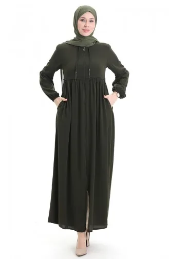 عباية بأكمام مرنة وسحاب وحجارة 5081-03 كاكي 5081-03