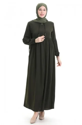 عباية بأكمام مرنة وسحاب وحجارة 5081-03 كاكي 5081-03