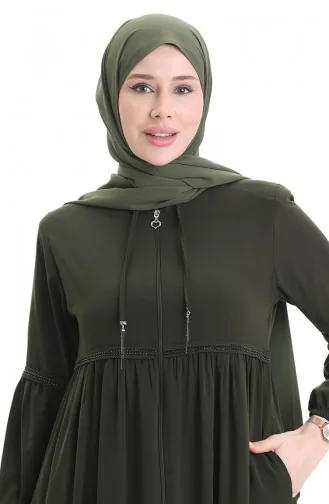 عباية بأكمام مرنة وسحاب وحجارة 5081-03 كاكي 5081-03