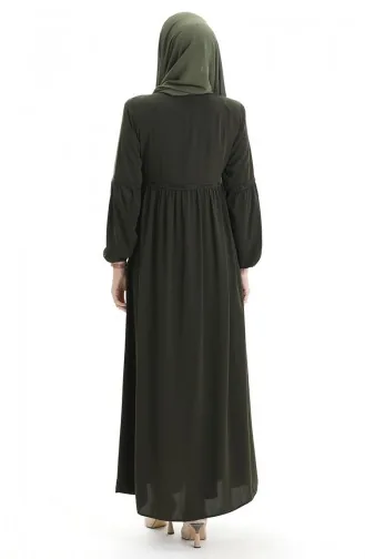 عباية بأكمام مرنة وسحاب وحجارة 5081-03 كاكي 5081-03