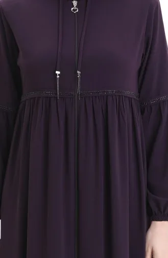 عباية بأكمام مرنة وسحاب وحجارة 5081-04 لون أرجواني 5081-04