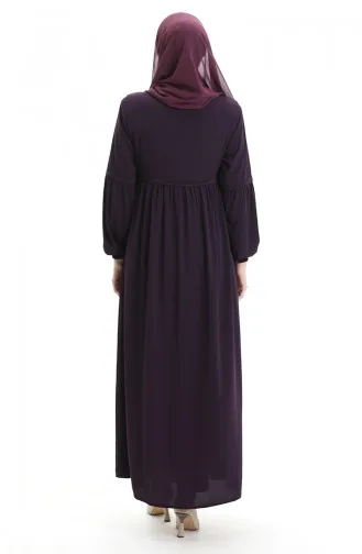 عباية بأكمام مرنة وسحاب وحجارة 5081-04 لون أرجواني 5081-04