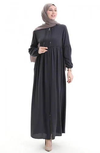 عباية بأكمام مرنة وسحاب مزينة بالأحجار 5081-05 مدخنة 5081-05