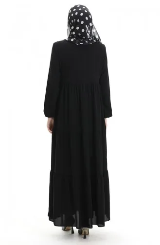 Büyük Beden Kolu Lastikli Fermuarlı Ferace 5082-01 Siyah