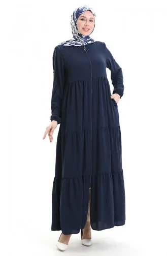 Büyük Beden Kolu Lastikli Fermuarlı Ferace 5082-02 Lacivert