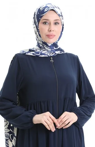 Büyük Beden Kolu Lastikli Fermuarlı Ferace 5082-02 Lacivert