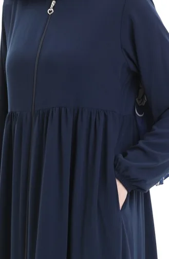 Büyük Beden Kolu Lastikli Fermuarlı Ferace 5082-02 Lacivert