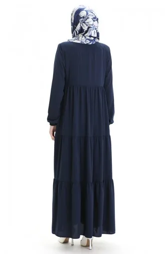 Büyük Beden Kolu Lastikli Fermuarlı Ferace 5082-02 Lacivert